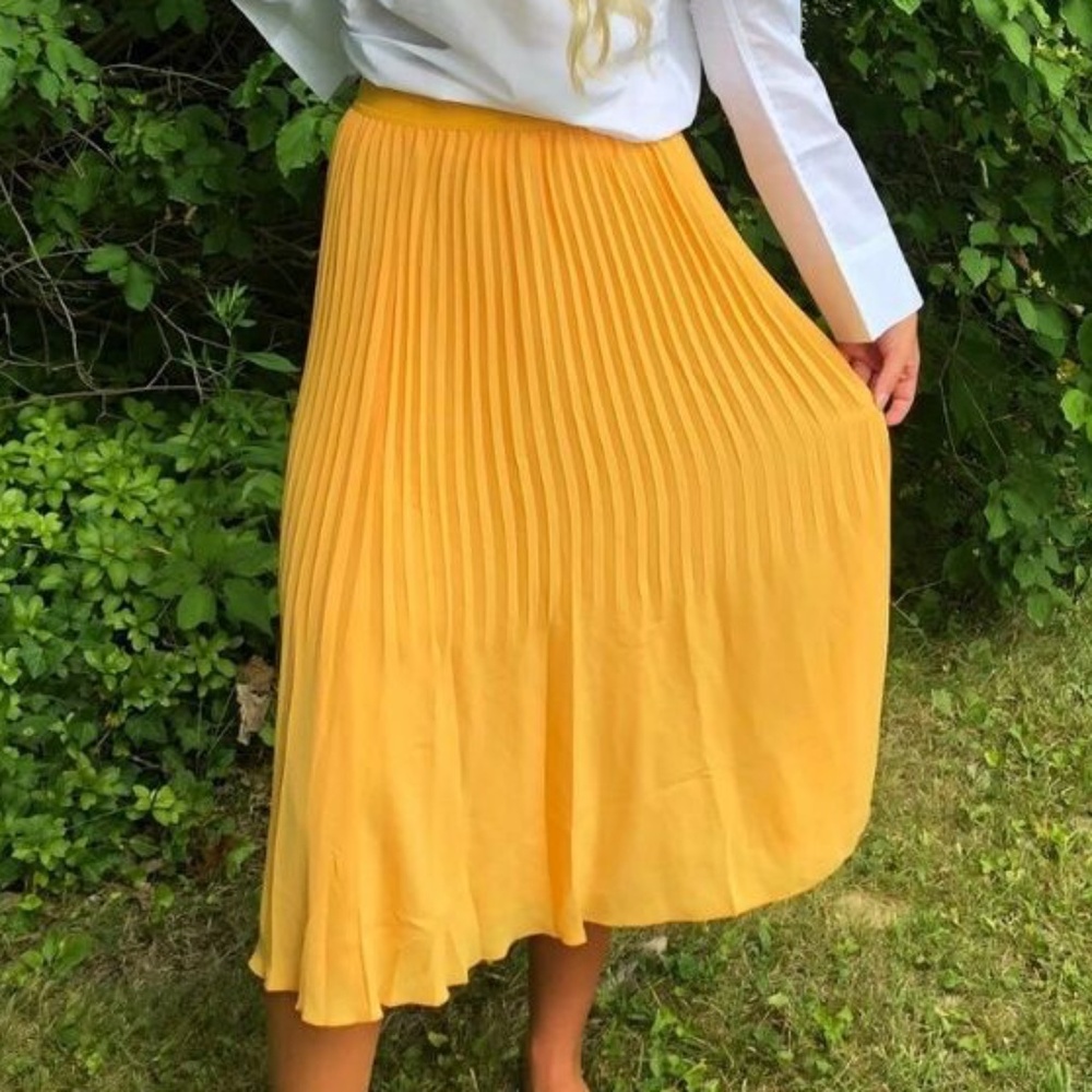 J Crew Factory Elastic-waist pleated midi skirt in yellow